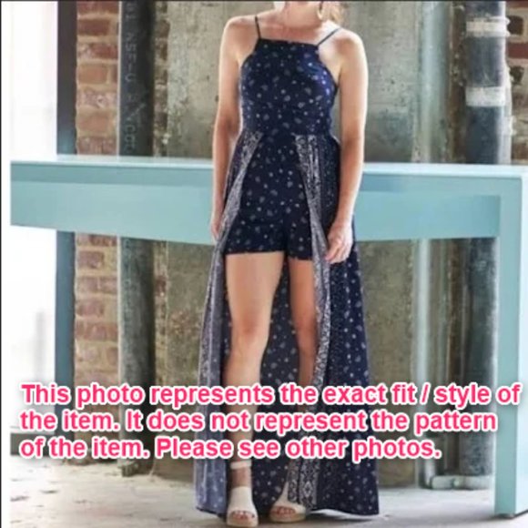 Floral Short Romper with Open Maxi Dress in Navy - Picture 7 of 7